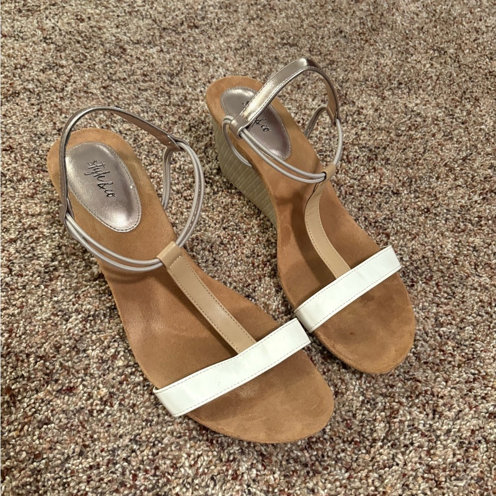 Style & Co White Wedge Sandals